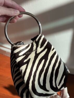PRADA Y2K era VINTAGE Zebra-Print Ring Handle Bag - Black & White